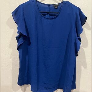 Ann Taylor Navy Flutter Sleeve Blouse- Petite Large